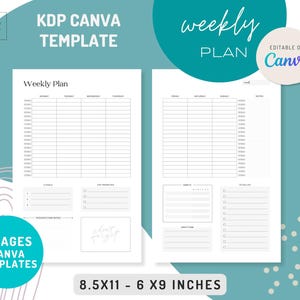 Plantilla Canva para planificador semanal | 6×9 y 8,5×11 pulgadas | PDF listo para KDP | Página 'Pertenece a' incluida | Totalmente editable | Licencia Comercial