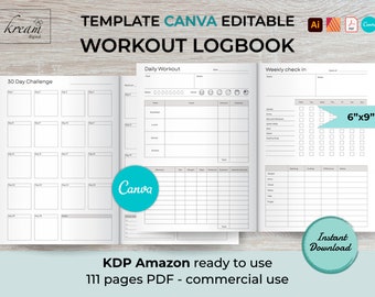 CANVA Workout planner Template | 6×9 inches | 111 pages | KDP interior | commercial licence