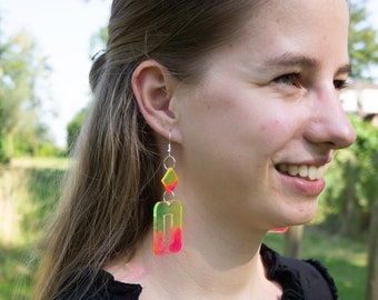 Resin transparent pink yellow statement earrings