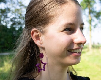 Resin Purple Glitter Stars Earrings