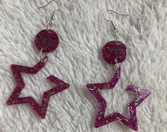 Resin purple glitter disco stars earrings