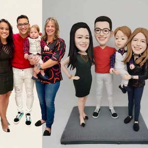family portrait make into 3D figurine, family bobblehead figurine for four, Handmade anniversary birthday present, wedding cake topper
