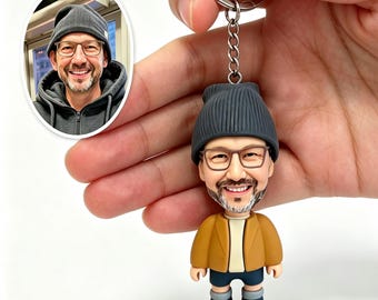 Custom Photo Bobblehead Keychain, Personalized Polymer Clay Figurine Keepsake
