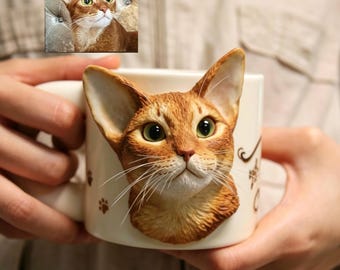 Custom Hand Sculpted Pet Bust Mug, Personalized Relief Portrait Coffee Cup, Pet Memorial Keepsake