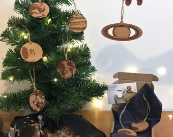 Celestial Christmas baubles, Wooden Scandi decorations