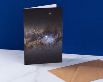 Galaxy greetings card, astronomical spiral galaxy