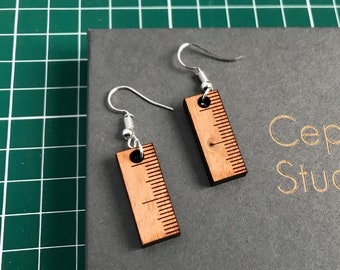 Ruler earrings, sewing jewellery