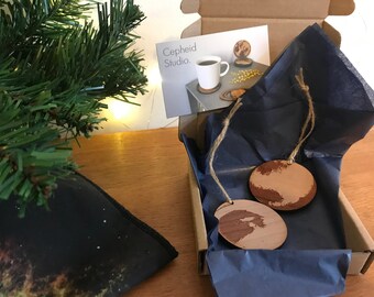 Solar system baubles, celestial Christmas decorations