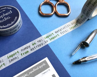Cinta washi con código Python, papelería geek
