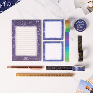 Set di cancelleria Constellation, blocco note riciclato e post-it
