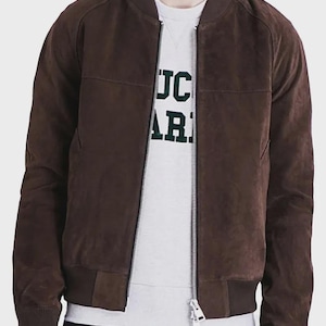 Mens Suede Bomber Jacket Brown