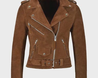 Brando Womens Biker Suede Leather Jacket