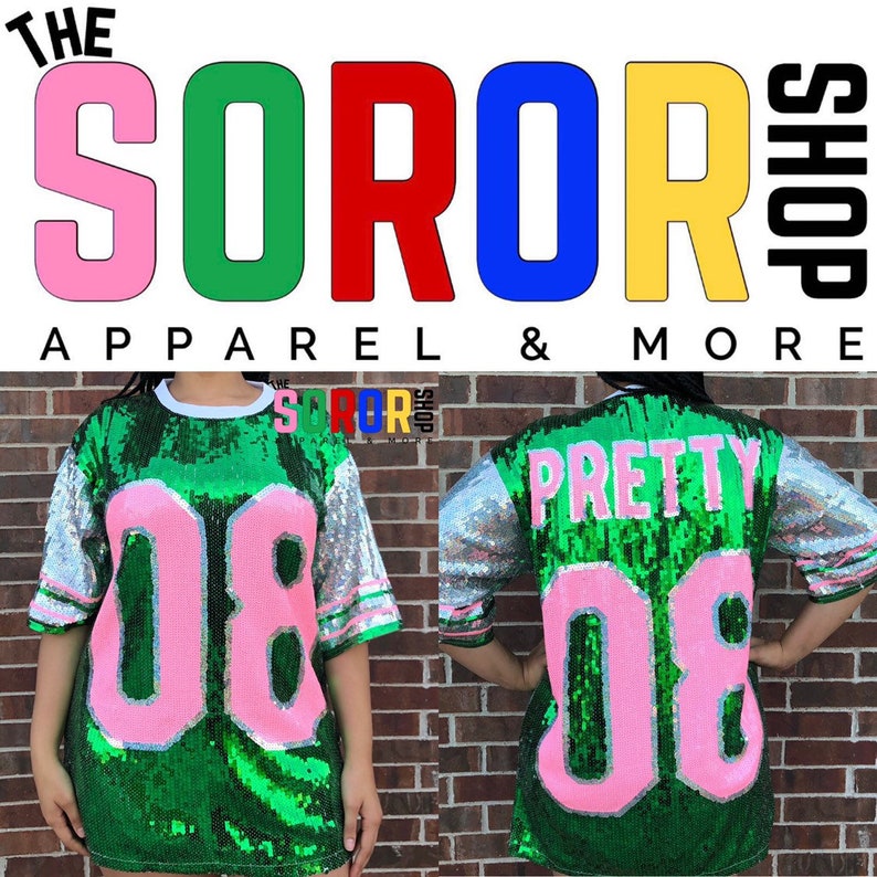 pink and green sequin jersey