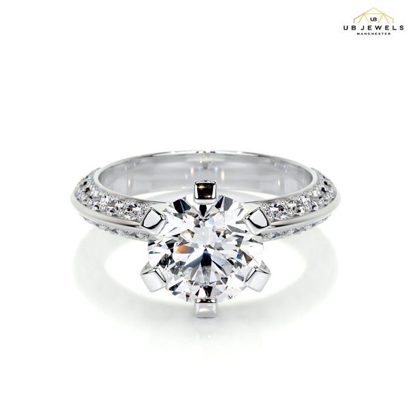 1.5 CARAT Round Brilliant Diamond Ring, Lab Grown Diamond, Hidden Halo Diamond Ring, Knife-Edge Diamond Ring,6 prongs Ring, Unique Ring