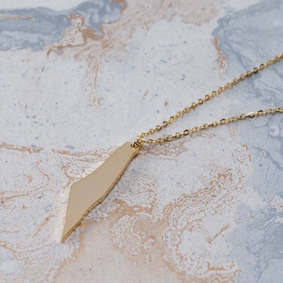 Palestine Map Necklace Solid Steel 18K Gold Plated Hometown