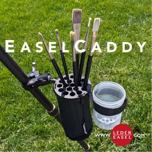 EaselCaddy- Paintbrush and jar holder that attach to your tripod, or work surface. Fits plastic, glass, or metal jars.