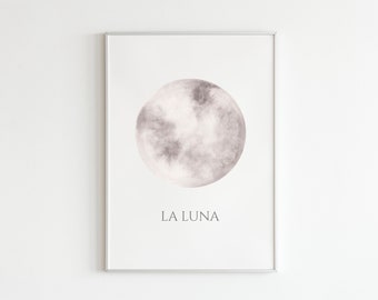 Watercolor Full Moon Digital Print | Hand Painted Moon Phase Art for Home Office | Full Moon Art | La Luna | La Lune Wall Art Print | Luna