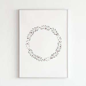 Hand Painted Watercolor Christmas Mistletoe Holly Greenery Wreath Print | Digital Wall Art | Clip Art | Christmas Wall Decor | Holiday Decor