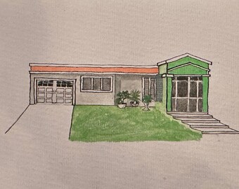 Custom Hand-Drawn Home Portrait | Ink or Watercolor Drawing of First Home, Childhood House, First Date or Special Place | Anniversary Gift