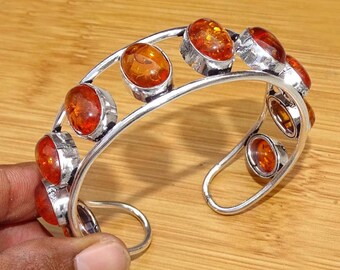 BALTIC AMBER Silver FLORAL Bracelet Multistone Amber Sterling Silver Cuff Bracelet Multicolor Genuine Amber Bracelet Holiday Gift For Women