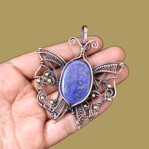 Lapis Lazuli Gemstone Pendant Copper Wire Wrapped Pendant Handmade Jewelry Wire Wrap Butterfly Pendant Wire Wrapped Jewelry Lapis Jewelry