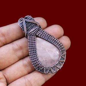 Natural Rose Quartz Pendant Gemstone Wire Wrapped Jewelry Copper Wire Wrapped Pendant Copper Wire Jewelry Gemstone Jewelry Handmade Pendant