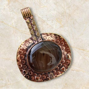 Braun Achat Edelstein Anhänger Kupfer Schmuck Achat Handgemachter Schmuck Kupfer Anhänger Anhänger mit Kette Handgemachter Schmuck Geburtstag Geschenk für Sie