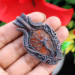 Tree of Life Agate Pendant Copper Wire Wrapped Pendant Agate Gemstone Pendant Necklace Copper Jewelry Gift For Her Agate Wire Wrap Jewelry