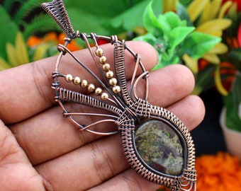 Dragon Bloodstone Gemstone Pendant Copper Wire Wrapped Pendant Handmade Pendant Anniversary Gift Copper Wire Wrap Jewelry Brand New Pendants