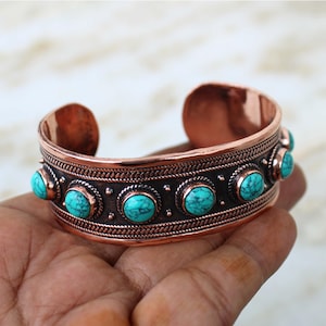 Turquoise Cuff Bracelet Turquoise Bangle Turquoise Jewelry Gemstone Copper Bangle Handmade Bracelet Copper Jewelry Anniversary Gift Jewelry