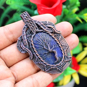 Lapislazuli Kupferdraht gewickelt Anhänger Baum des Lebens Anhänger Lapislazuli Draht gewickelt Schmuck Handgefertigter Anhänger Lapislazuli Anhänger