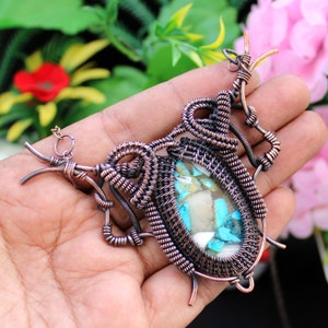 Blue Copper Turquoise Necklace Copper Wire Wrapped Necklace Handmade Necklace Gemstone Jewelry Wire Wrapped Jewelry Copper Wire Necklace