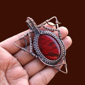Red Flash Labradorite Gemstone Pendant Copper Wire Wrapped Pendant Necklace Labradorite Pendant Jewelry Labradorite Jewelry Gift for Her