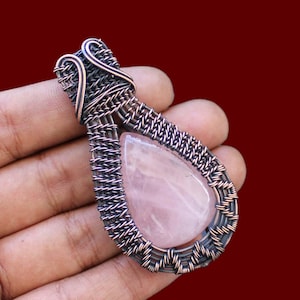 Rose Quartz Pendant, Copper Wire Wrapped Pendant, Rose Quartz Jewelry,  Handmade Pendant, Copper Wire Jewelry, Gemstone Pendant Gift For Her