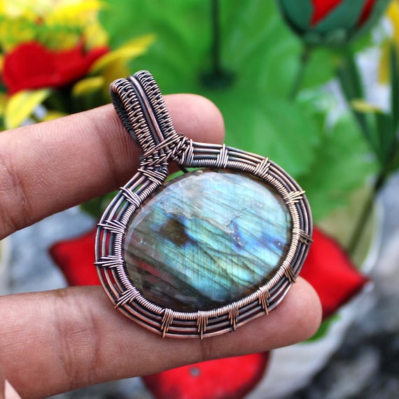 Labradorite Copper Wire Wrapped Pendant Labradorite Wire Wrapped Jewelry  Gemstone Pendant Handmade Jewelry Labradorite Pendant Gift For Her