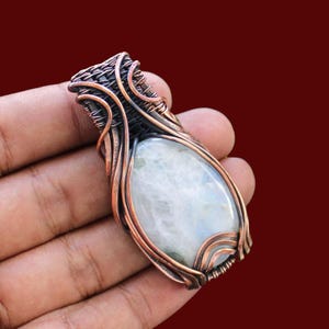 Rainbow Moonstone Pendant Copper Wire Wrapped Pendant Moonstone Gemstone Jewelry Handmade Pendant Jewelry Moonstone Jewelry Gift for Her