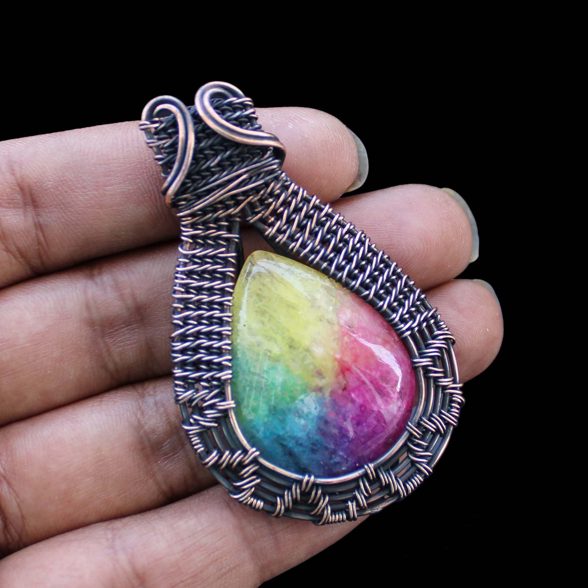 Rainbow Solar Quartz Pendant Copper Wire Wrapped Pendant Copper
