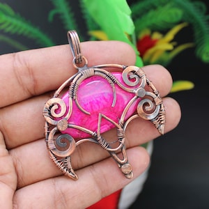 Rosa Achat Anhänger Kupferdraht Gewickelt Anhänger Edelstein Draht Schmuck Handgemachter Schmuck Einzigartiger Wire Wrap Anhänger