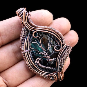 Azurite Chrysocolla  Pendant Copper Wire Wrapped Pendant Gemstone Jewelry Handmade Copper Pendant Tree Of Life Pendant Wire Wrapped Jewelry