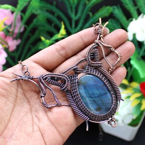 Labradorite Gemstone Necklace Copper Wire Wrapped Necklace Handmade Copper Labradorite Necklace Wire Wrapped Jewelry Gemstone Necklace