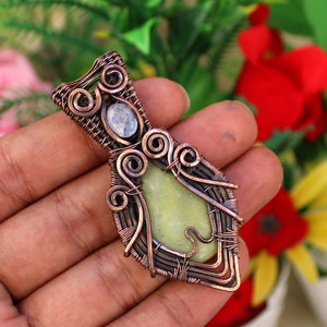 Serpentine Moonstone Copper Wire Wrapped Pendant Serpentine Moonstone Wire Wrapped Jewelry Serpentine Moonstone Pendant Handmade Pendant