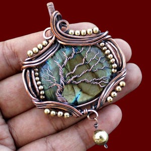 Labradorite Tree Of Life Pendant Copper Pendant Copper Wire Wrap Pendant Handmade Jewelry Gemstone Pendant Labradorite Pendant Gift For Her