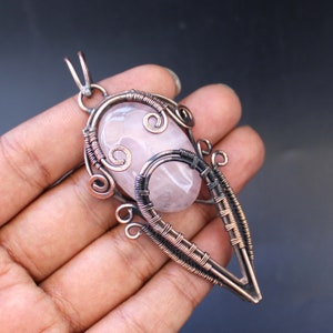 Rose Quartz Pendant Rose Quartz Jewelry Copper Wire Wrapped Pendant Handmade Pendant Copper Wire Jewelry Gemstone Pendant Gift For Wedding