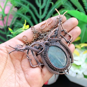 Labradorite Necklace Gemstone Wire Wrapped Necklace Copper Wire Wrap Jewelry Gemstone Jewelry Handmade Necklace Adjustable Copper Necklace
