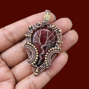 Copper Wire Wrapped Pendant Tree Of Life Pendant Red Labradorite Pendant Gemstone Jewelry Labradorite Wire Wrapped Jewelry Handmade Pendant