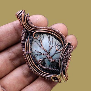 Copper Wire Wrapped Pendant Moonstone Tree Of Life Pendant Moonstone Pendant Copper Pendant Handmade Jewelry Gemstone Wire Wrapped Jewelry