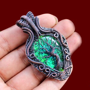 Australischer Triplet-Opal Draht Eingewickelter Anhänger Baum des Lebens Anhänger Handgemachter Anhänger Kupferdraht Eingewickelt Schmuck Geschenk Für Sie Opalschmuck