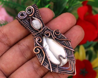 Dendrite Opal Moonstone Wire Wrapped Pendant Dendrite Opal Pendant Dendrite Opal Wire Wrapped Jewelry Copper Pendant Handmade Jewelry