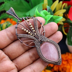 Rose Quartz Pendant Gemstone Pendant Rose Quartz Copper Wire Wrapped Pendant Copper Jewelry Handmade Pendant Gift For Her Quartz Jewelry