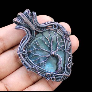 Gemstone Wire Wrapped Pendant Tree Of Life Pendant Handmade Jewelry Labradorite Copper Wrapped Jewelry Labradorite Pendant Necklace Jewelry